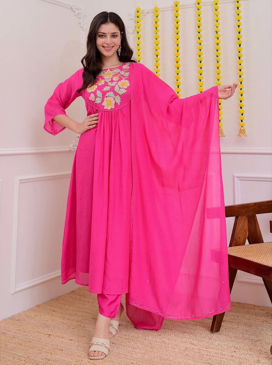 Premium Chanderi Silk Embroidered Kurta Set with Organza Dupatta | Elegant Festive Wear for Women