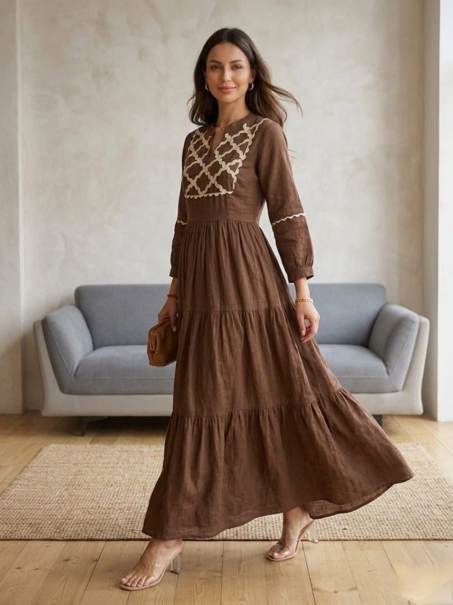 Premium Jaipuri Cotton Anarkali Gown for Women | Traditional Hand Embroidery Maxi Dress