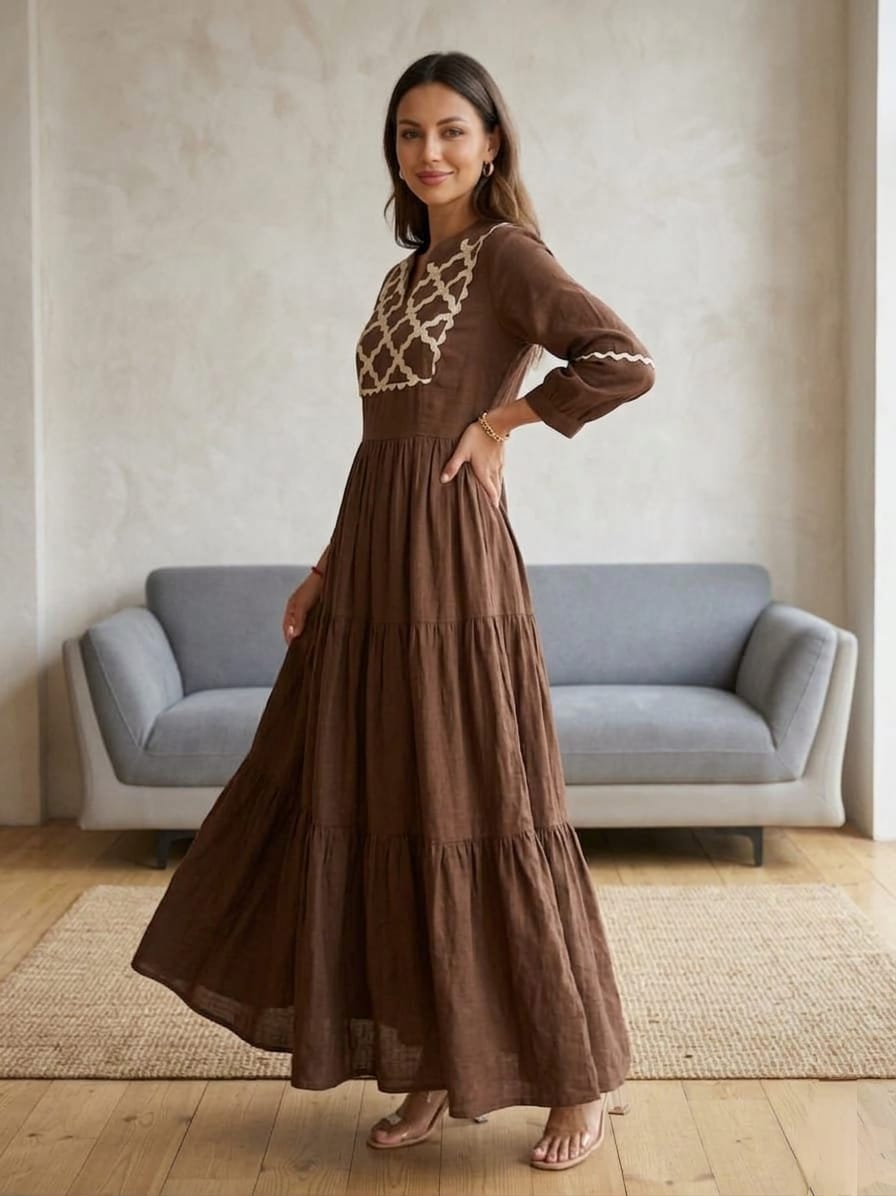 Premium Jaipuri Cotton Anarkali Gown for Women | Traditional Hand Embroidery Maxi Dress