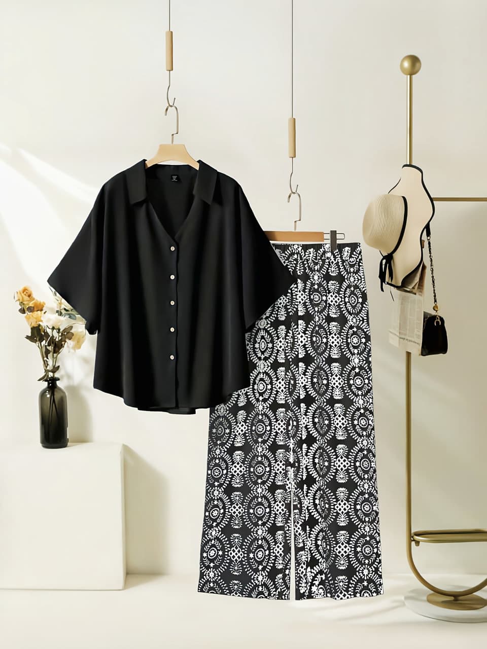 Women's Rayon Shirt Top & Printed Lycra Palazzo Co-Ord Set | Casual Summer Wear | Digital Print | Side Pocket