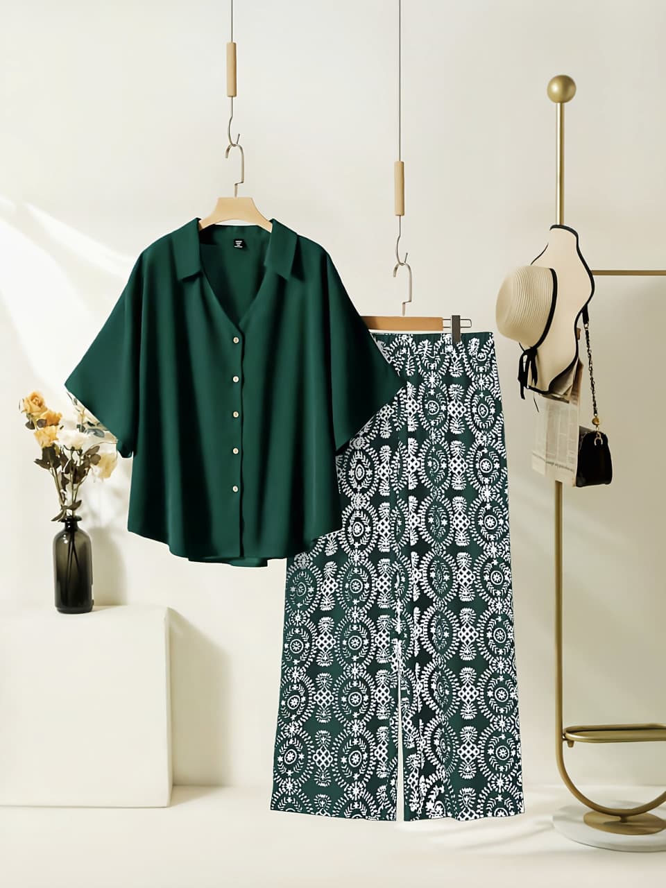Women's Rayon Shirt Top & Printed Lycra Palazzo Co-Ord Set | Casual Summer Wear | Digital Print | Side Pocket