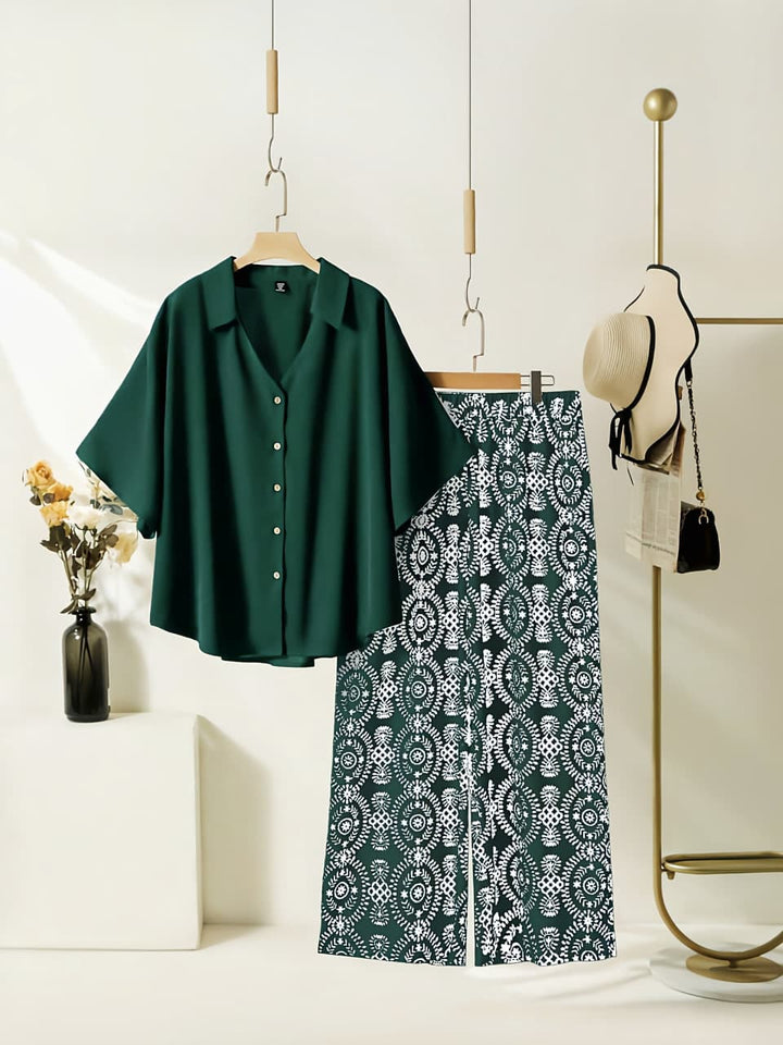 Women's Rayon Shirt Top & Printed Lycra Palazzo Co-Ord Set | Casual Summer Wear | Digital Print | Side Pocket