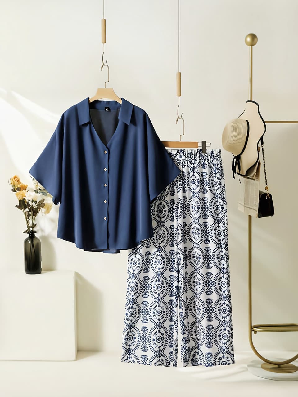 Women's Rayon Shirt Top & Printed Lycra Palazzo Co-Ord Set | Casual Summer Wear | Digital Print | Side Pocket