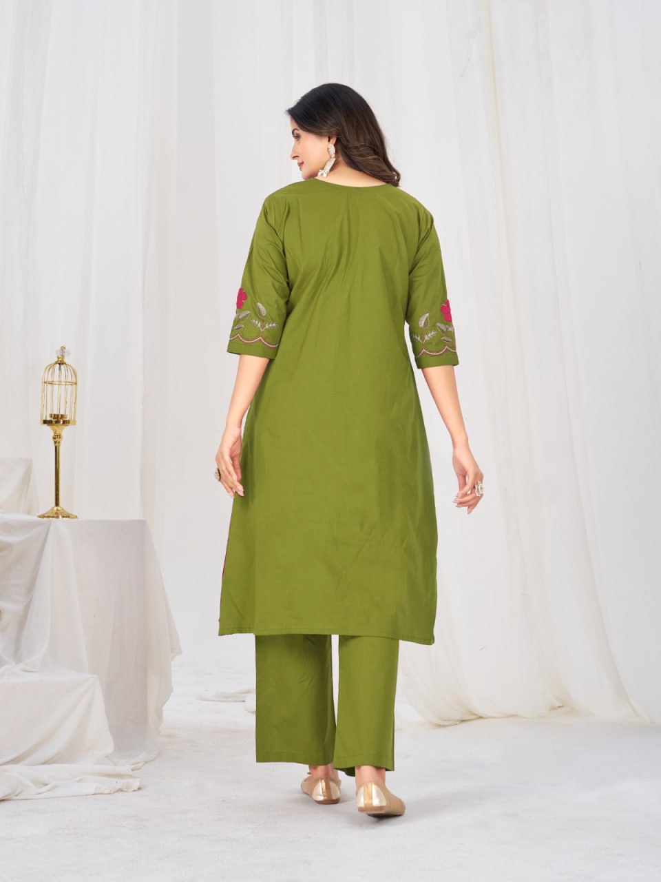 Women’s Pure Cotton Embroidered Anarkali Kurti Pant Dupatta Set | Festive & Party Wear Ethnic Suit Set
