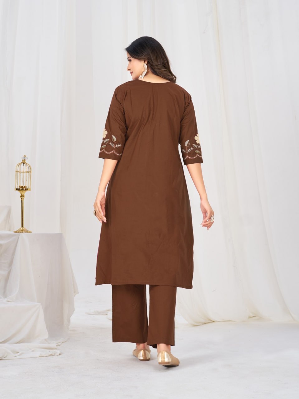 Women’s Pure Cotton Embroidered Anarkali Kurti Pant Dupatta Set | Festive & Party Wear Ethnic Suit Set