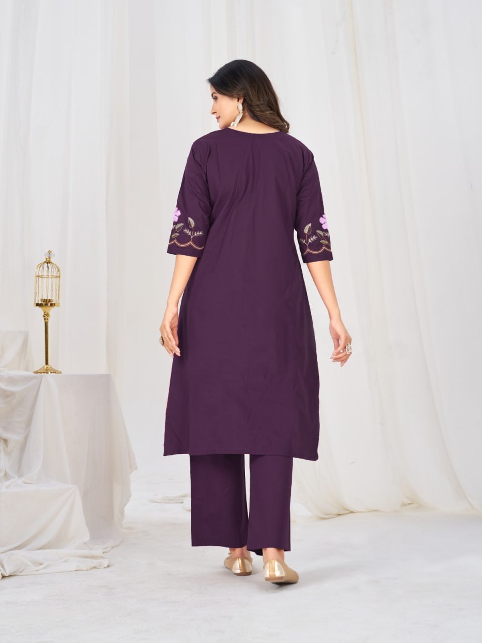 Women’s Pure Cotton Embroidered Anarkali Kurti Pant Dupatta Set | Festive & Party Wear Ethnic Suit Set