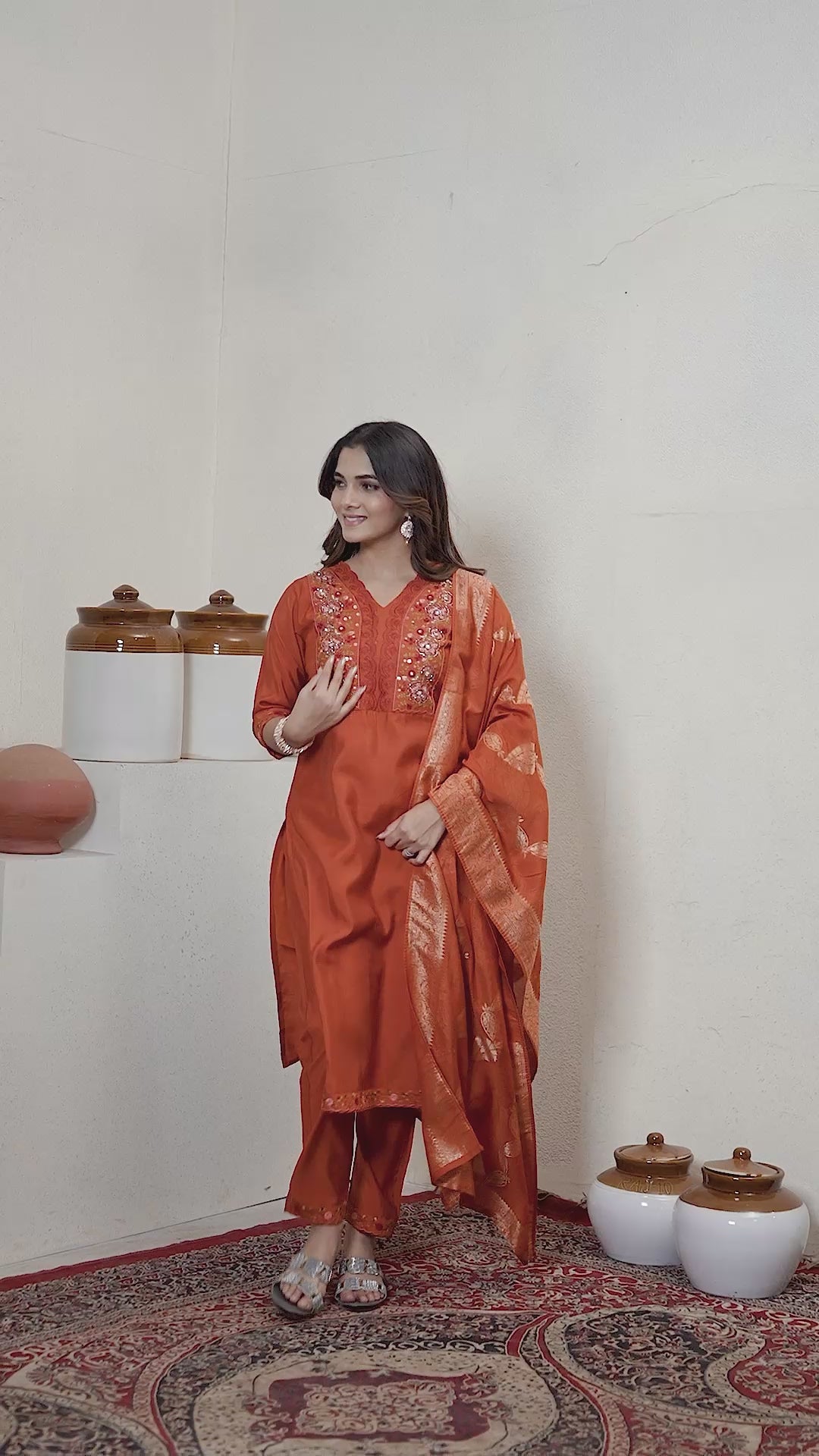 Luxury Roman Silk Embroidered Kurta Set with Dupatta | Festive & Wedding Wear Suit for Women