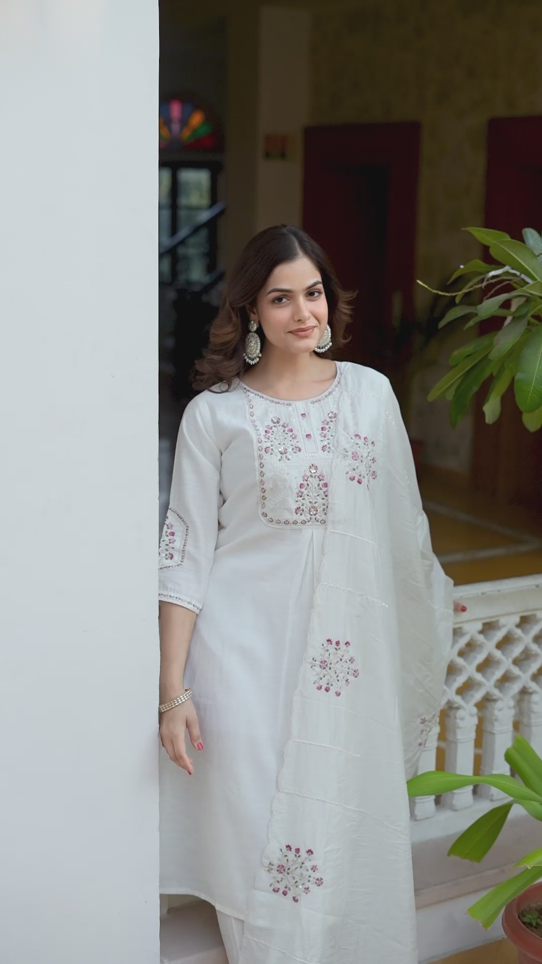 Embroidered Kurti Pant Set with Dupatta – Festive Wear for Women
