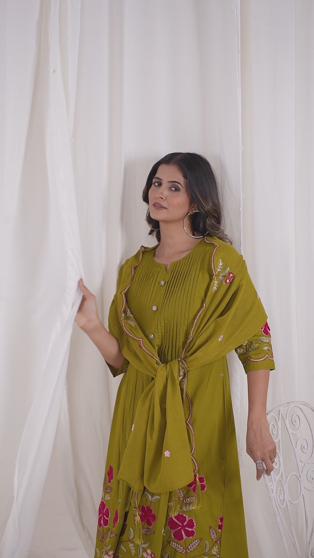 Women’s Pure Cotton Embroidered Anarkali Kurti Pant Dupatta Set | Festive & Party Wear Ethnic Suit Set