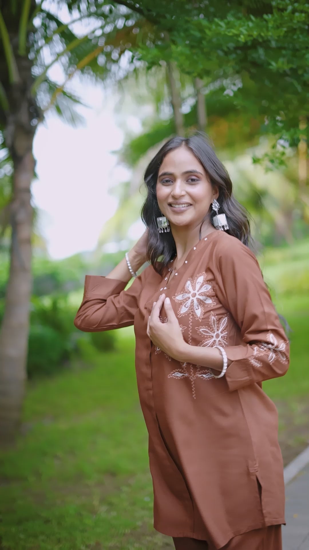 Women Brown Embroidered Co-Ord Set | Rayon Kurti & Straight Pant Set (M to 3XL)