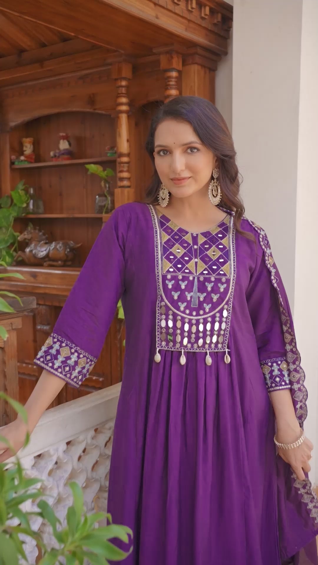 Luxury Anarkali Kurti Set with Real Mirror Work | Viscose Roman Silk Festive Suit with Chanderi Dupatta