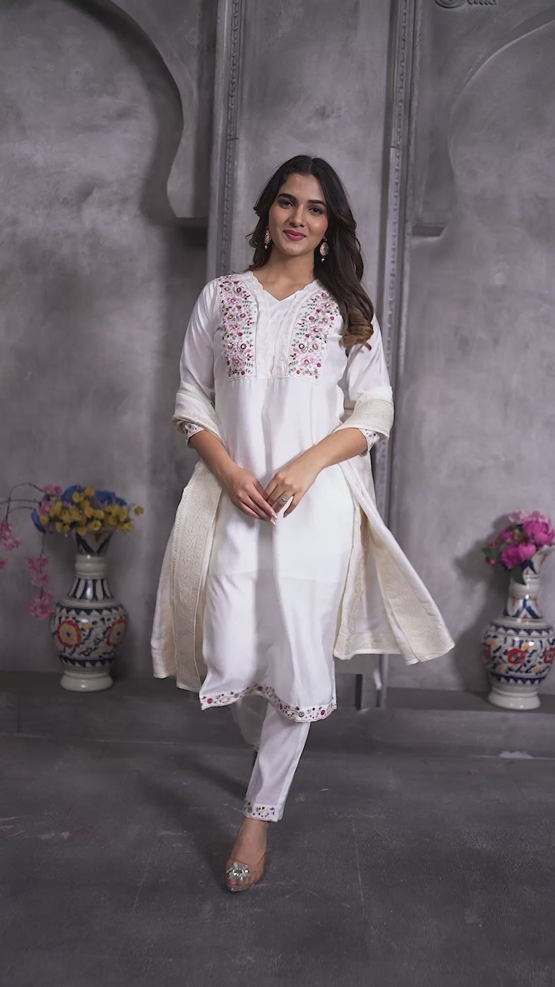 Luxury Roman Silk Embroidered Kurta Set with Dupatta | Festive & Wedding Wear Suit for Women