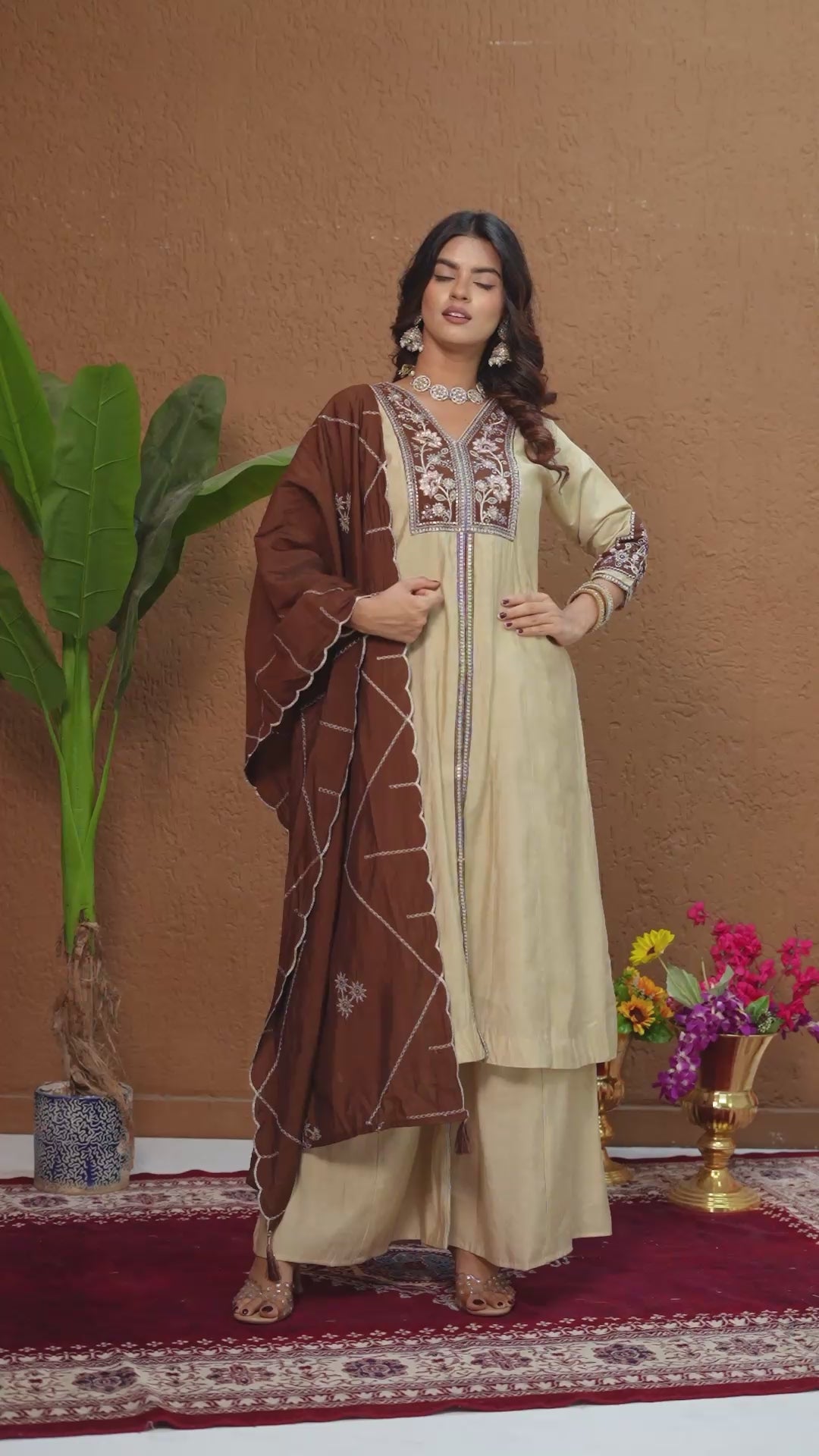 Premium Roman Silk Embroidered Anarkali Kurti Set with Dupatta | Festive Wear Ethnic Suit for Women