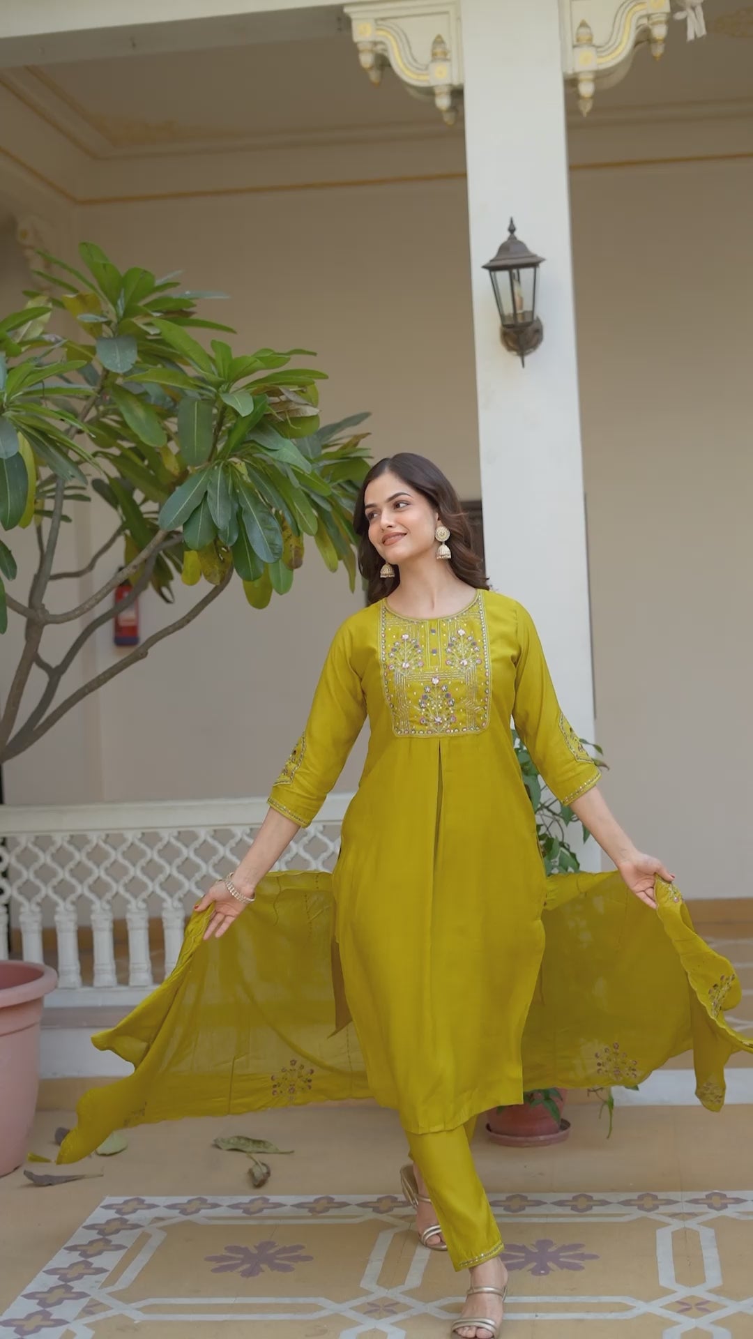 Embroidered Kurti Pant Set with Dupatta – Festive Wear for Women