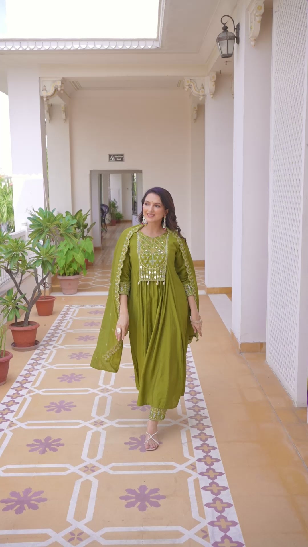 Luxury Anarkali Kurti Set with Real Mirror Work | Viscose Roman Silk Festive Suit with Chanderi Dupatta