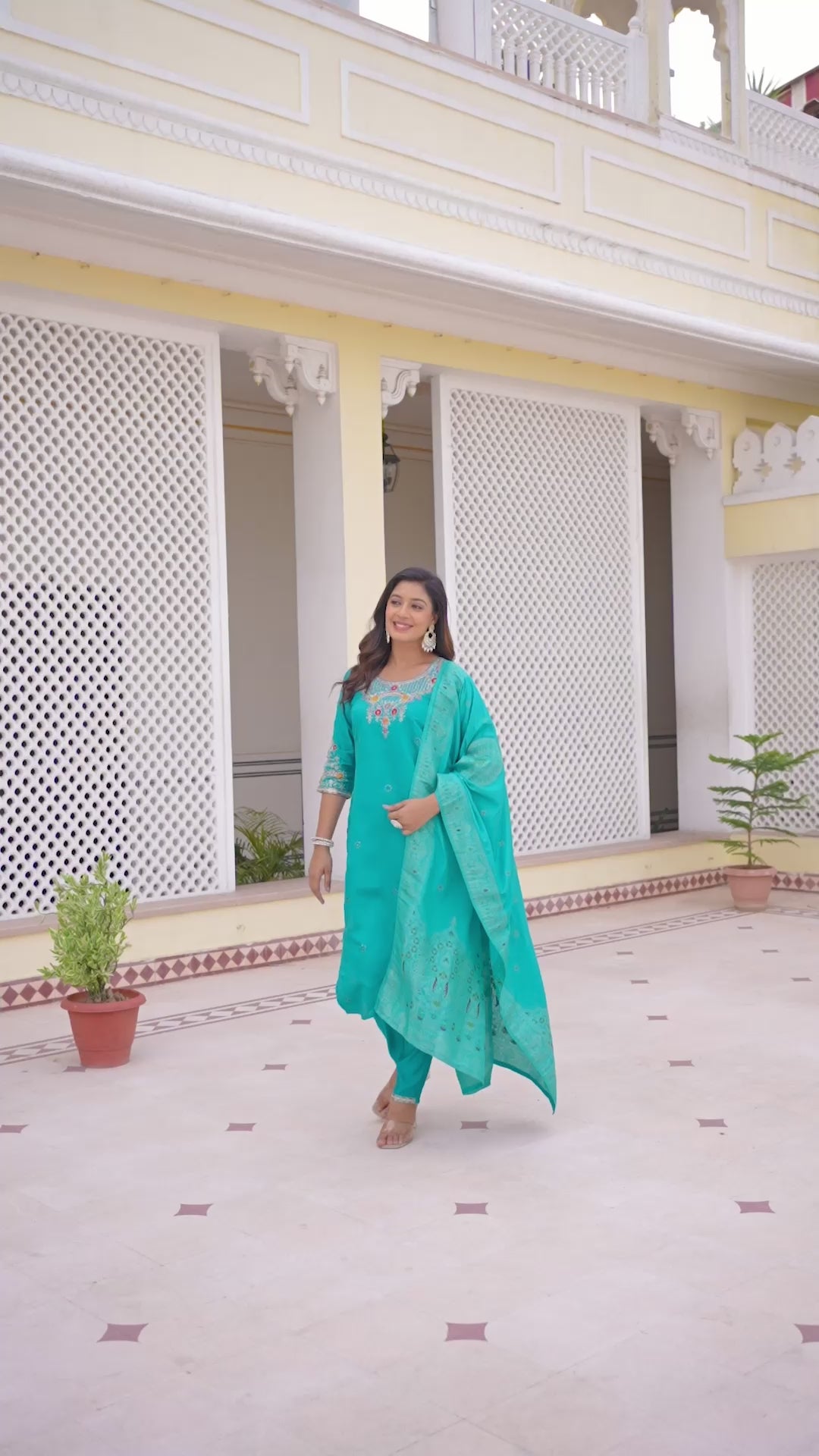 Roman Silk Kurti Pant Dupatta Set with Sequins Embroidery (Festive Wear)