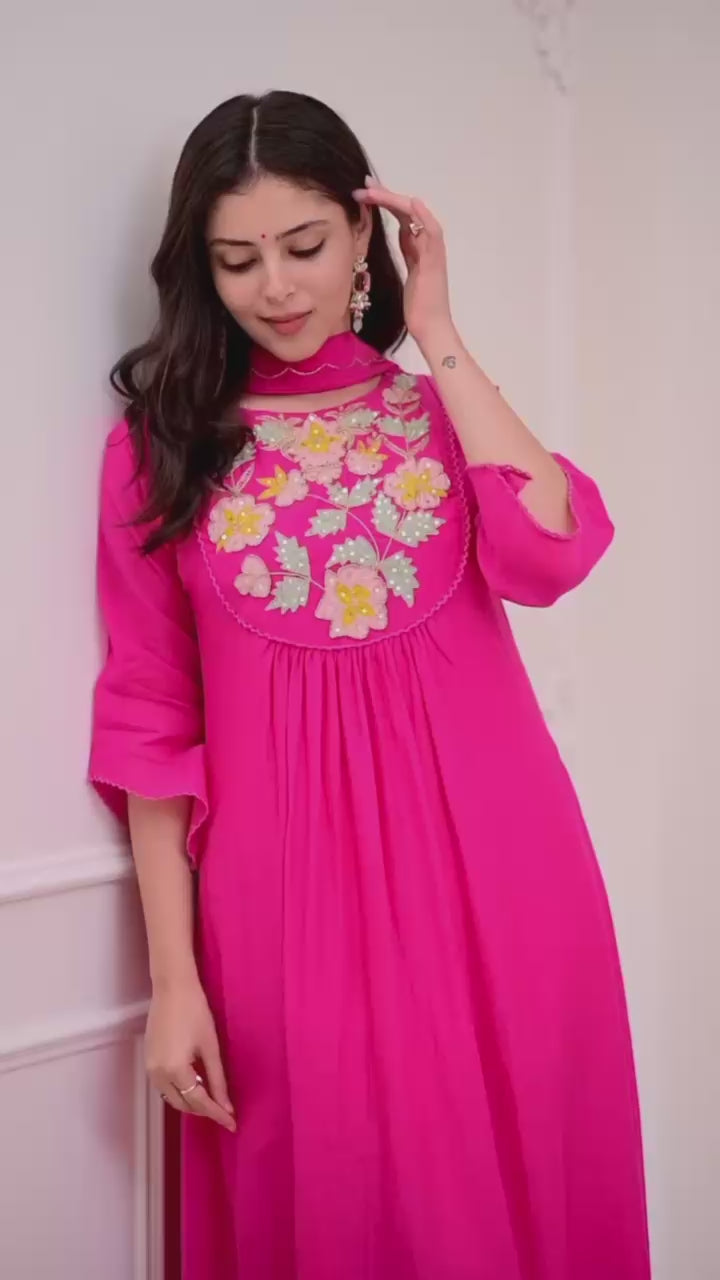 Premium Chanderi Silk Embroidered Kurta Set with Organza Dupatta | Elegant Festive Wear for Women