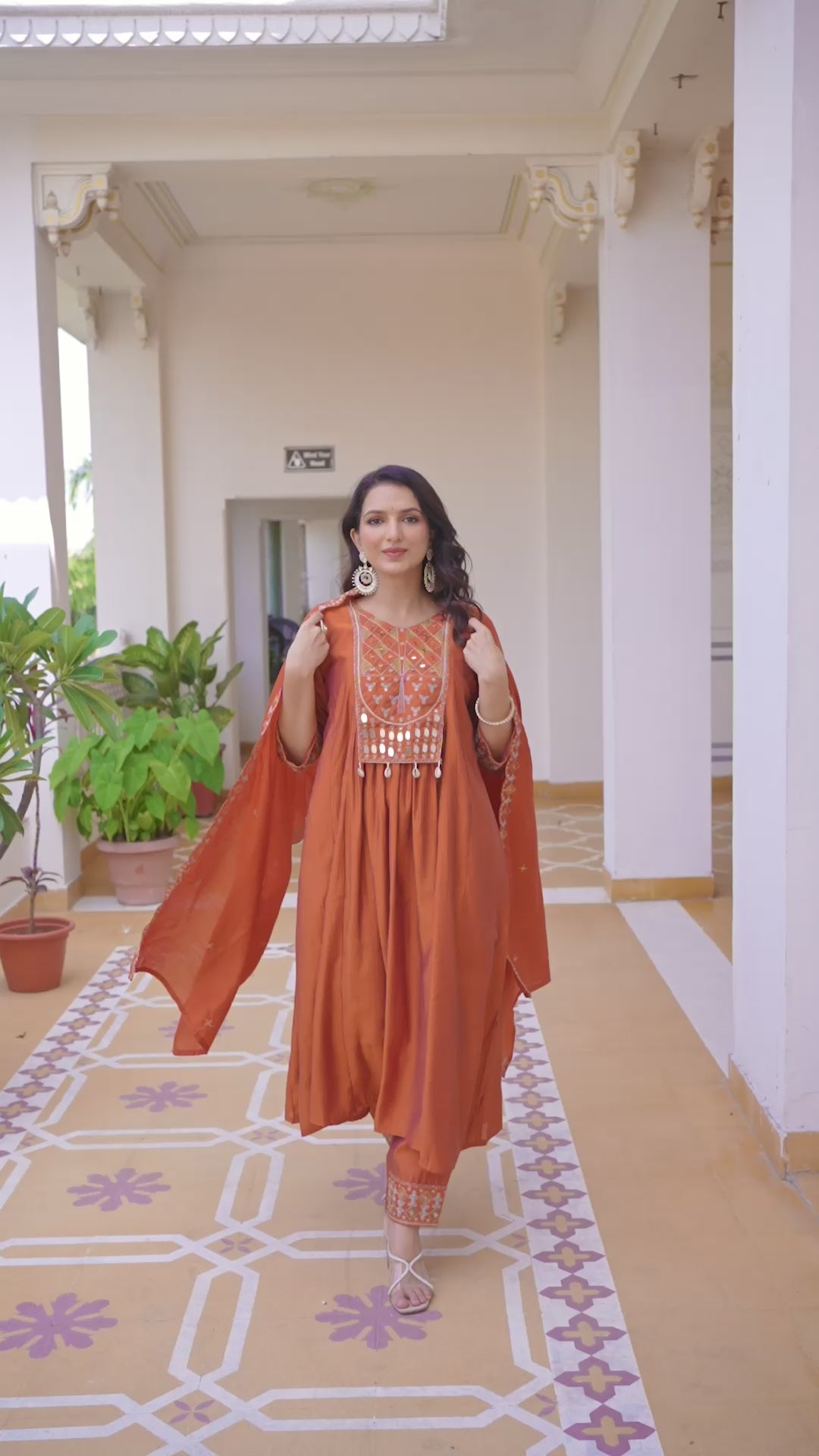 Luxury Anarkali Kurti Set with Real Mirror Work | Viscose Roman Silk Festive Suit with Chanderi Dupatta