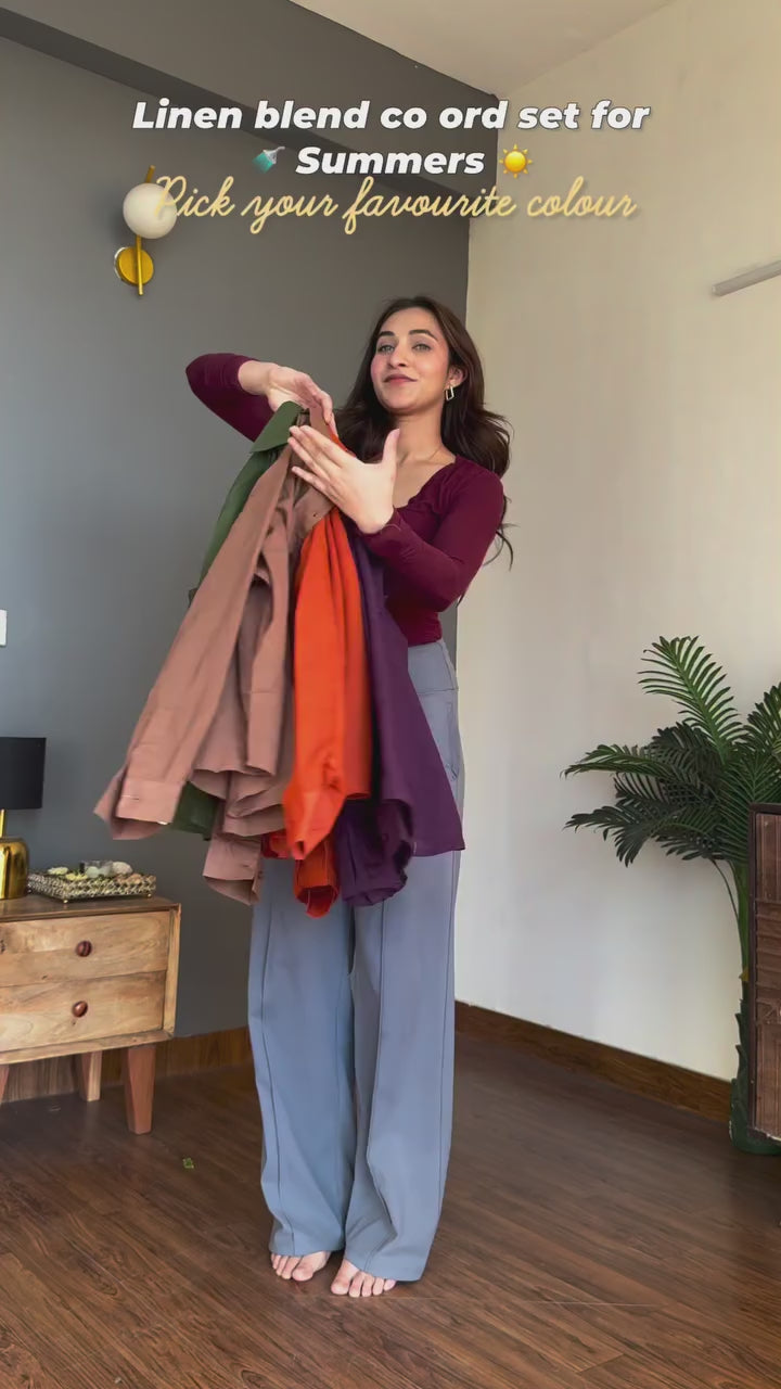 Women's Pure Cotton Co-Ord Set for Women | Full Sleeve Button Down Shirt & Wide Leg Pants | Soft Comfortable Casual Wear